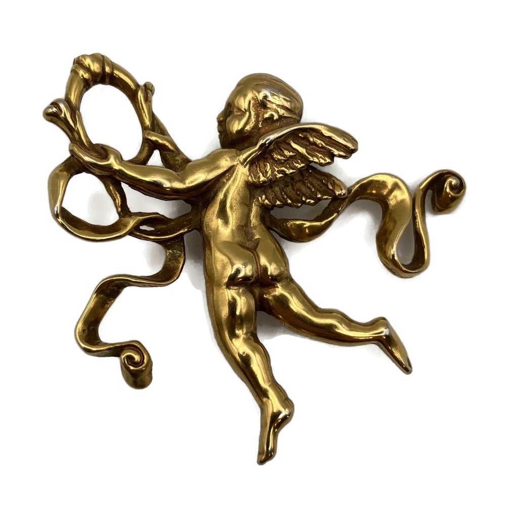 Vintage MMA Cupid Angel Cherub Brooch or Pendant Gold Tone 1982